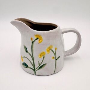 Potter's Studio Ceramic Floral Creamer Pitcher Yellow Flowers White Farmhouse